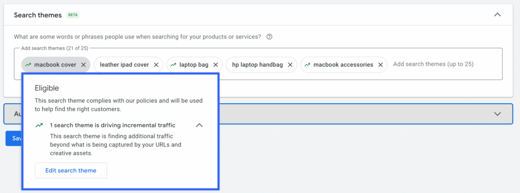 Search Themes Usefulness Indicator